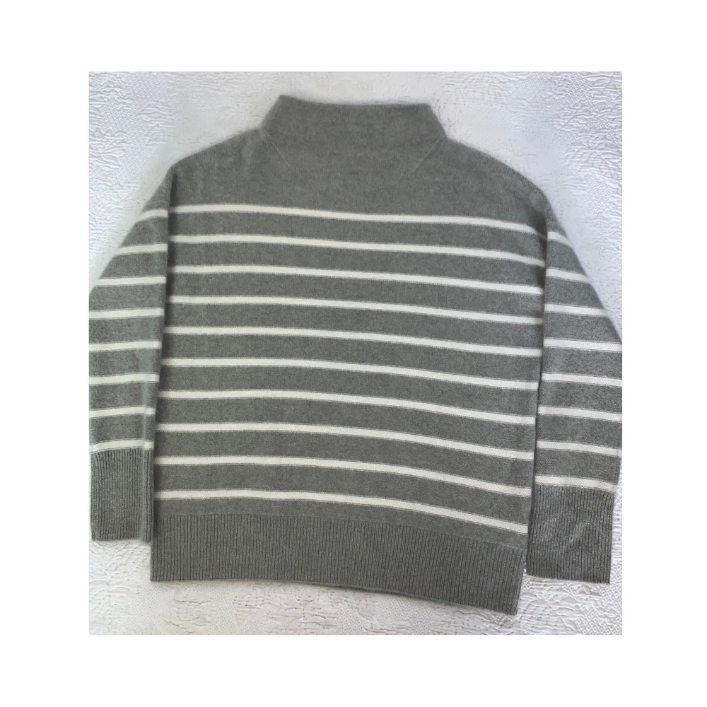 Vince Womens‎ 100% Cashmere Striped Mock Neck Sweater Grey White XS V806178966